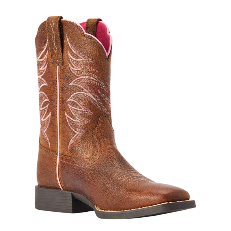 Ariat Youth Firecatcher Wide Square Toe Western Boot - Rowdy Brown-4