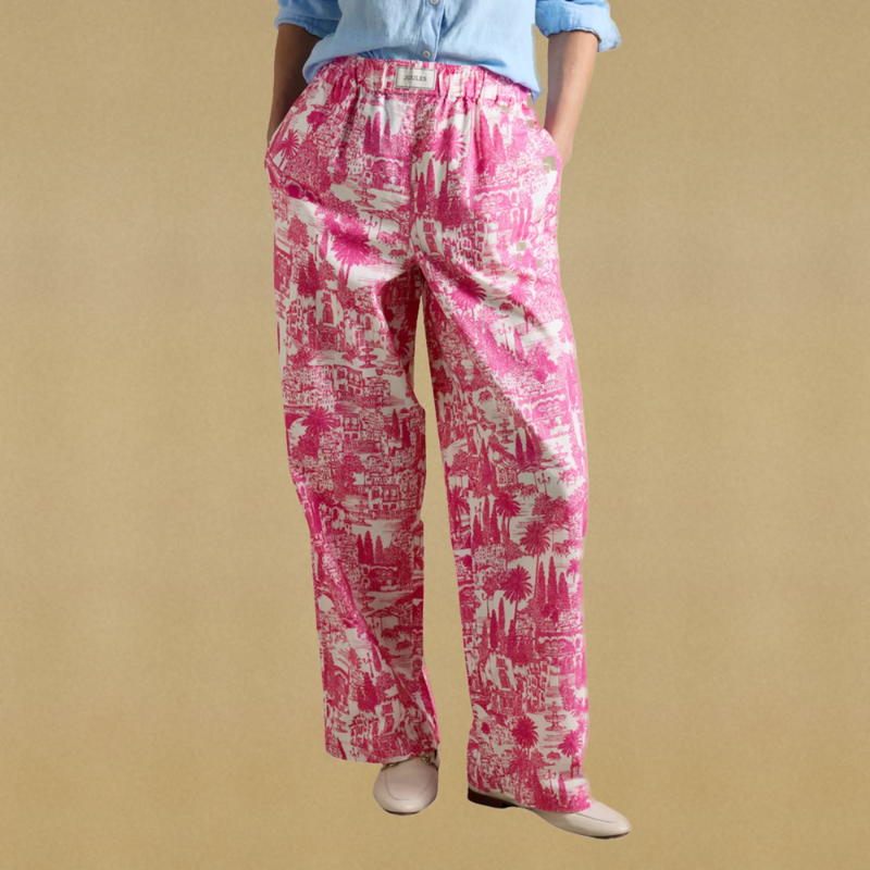 Joules Ladies Hallie Pull On Cotton Trousers - Pink Printed