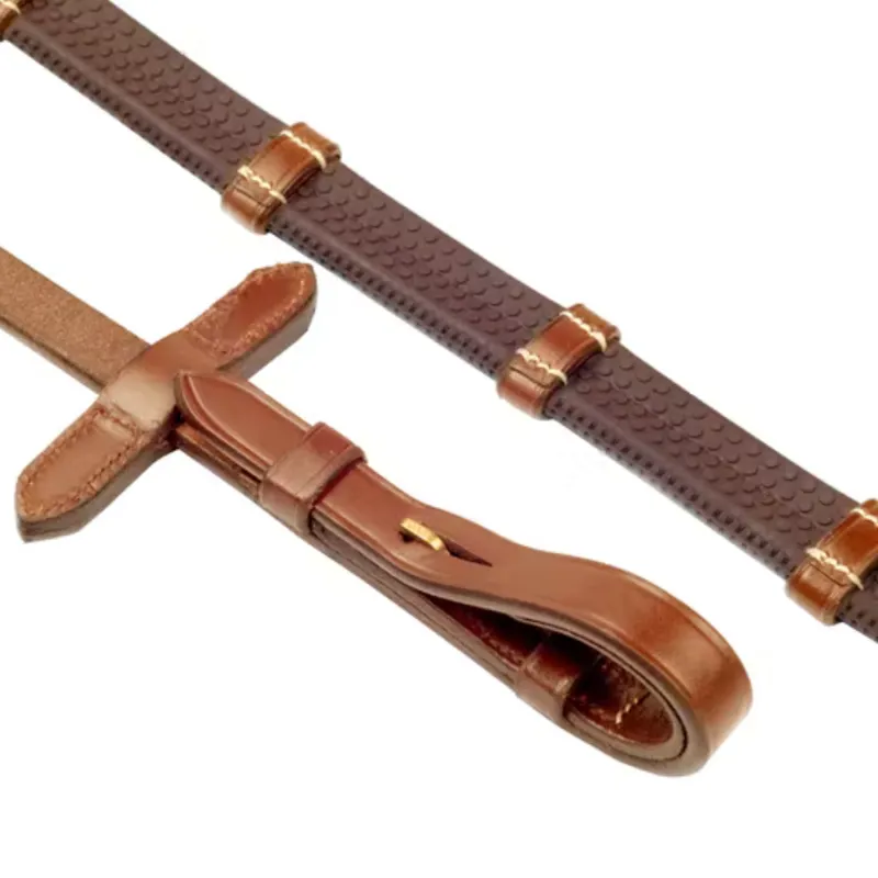 John Whitaker Rubber Reins With Leather Non Slip Taquets - Tan 