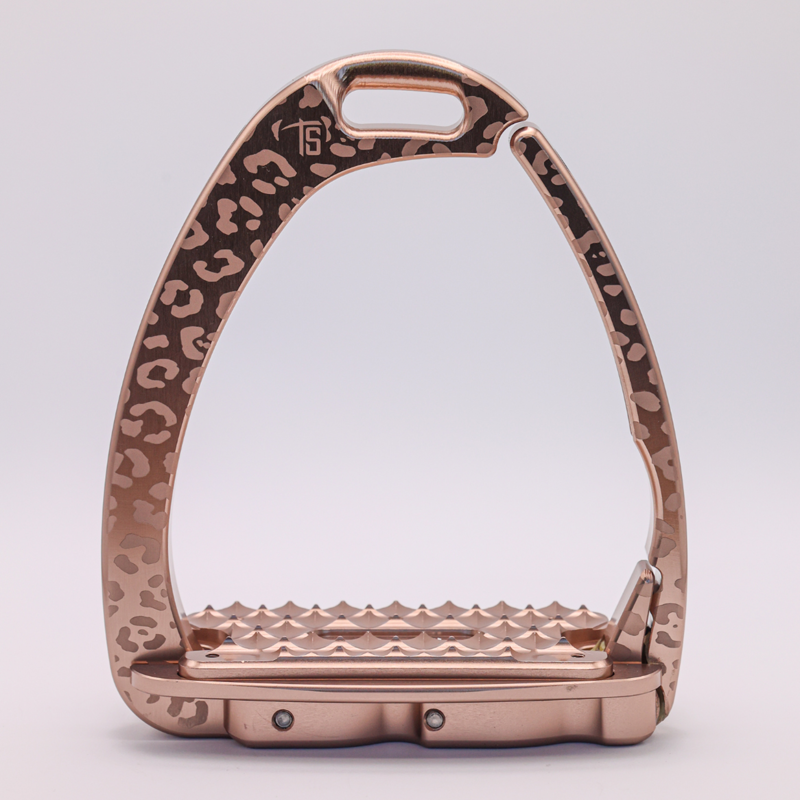 Tech Stirrups Children's Venice Sloped Evo Swarovski Safety Stirrups Untamed Collection Leopard Stirrups - Rose Gold/Silk-2