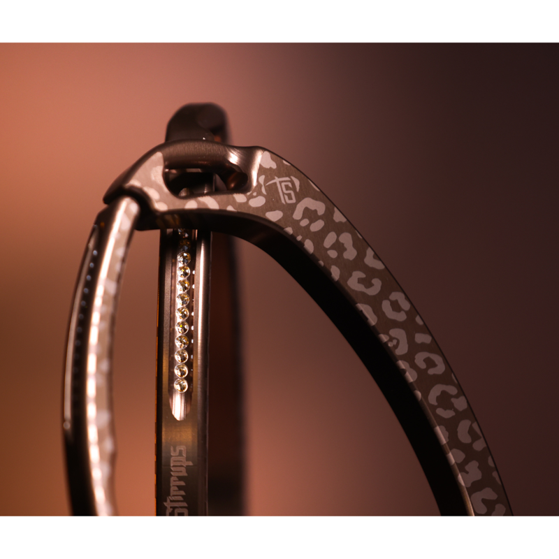 Tech Stirrups Children's Venice Sloped Evo Swarovski Safety Stirrups Untamed Collection Leopard Stirrups - Brown/Golden-1