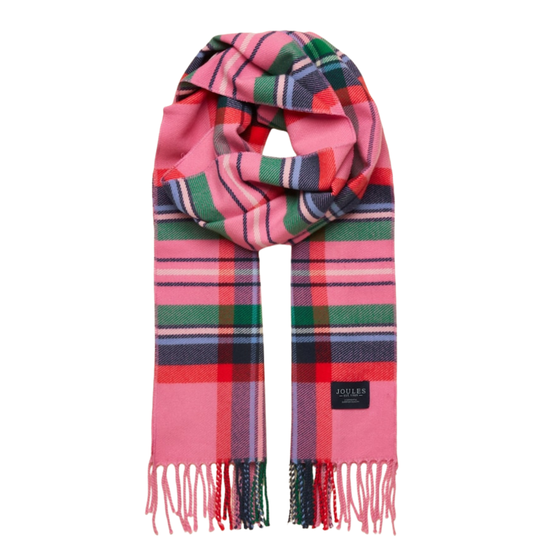Joules Ladies Langtree Scarf - Pink/Green Check