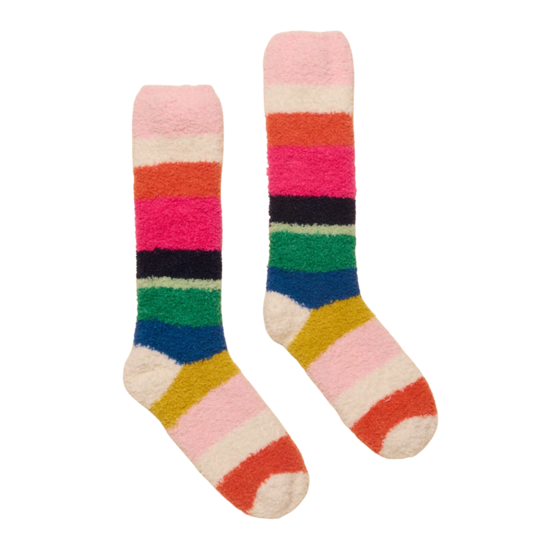 Joules Ladies Fluffy Socks - Cream Multi Stripe