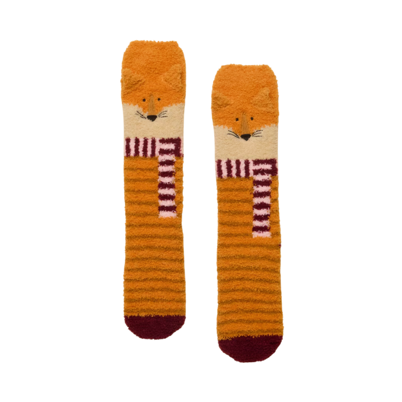 Joules Ladies Novelty Fluffy Socks - Orange Fox