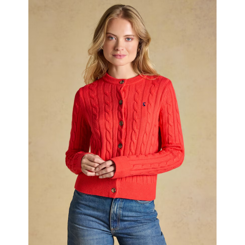 Joules Ladies Cable Cardigan - Red-1