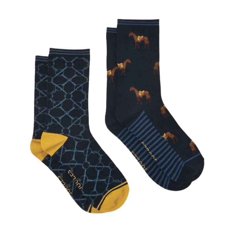Joules Ladies Everyday 2 Pack Socks - Navy Horse