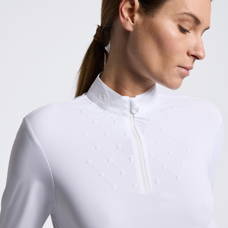 Cavalleria Toscana Women's Long Sleeve Sequin Bib Competition Shirt - White-2