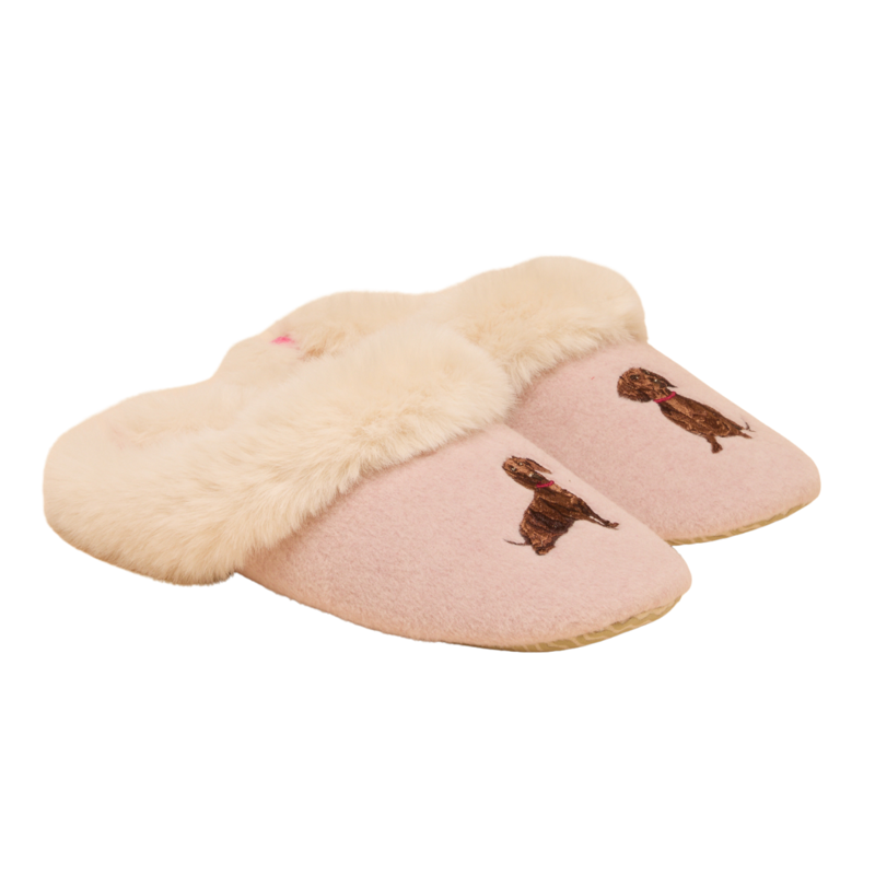 Joules Ladies Slippet Luxe Slippers - Pink Dog