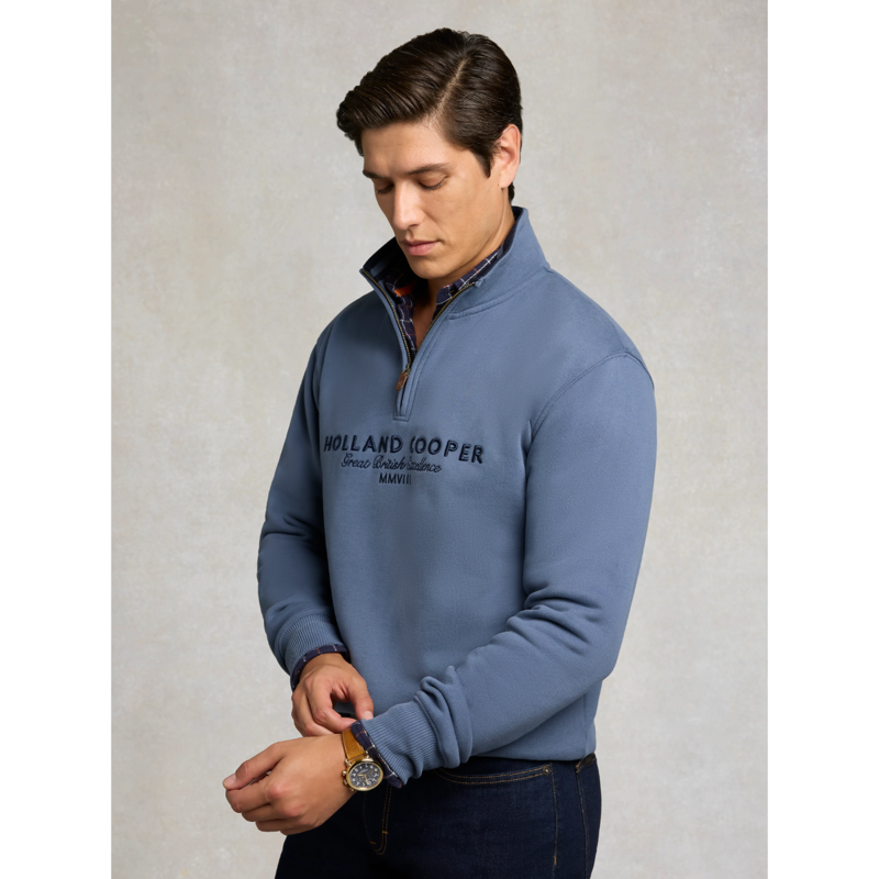 Holland Cooper Men's Heritage Quarter Zip Sweat - Denim Blue-1