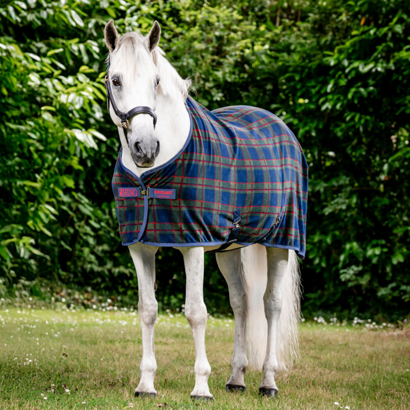 Horseware Rhino Pony Fleece Cooler - Holiday Collection - Navy Check/Green/Red