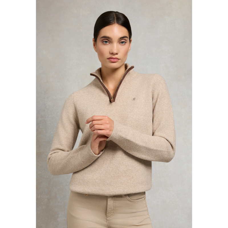 Holland Cooper Country Quarter Zip Knit - Oatmeal-1