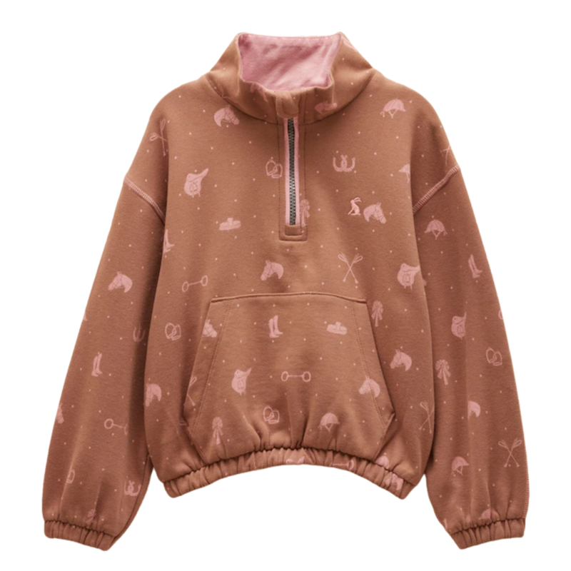 Joules Girls' Kennedy Cropped Quarter Zip Sweatshirt - Chocolate Brown