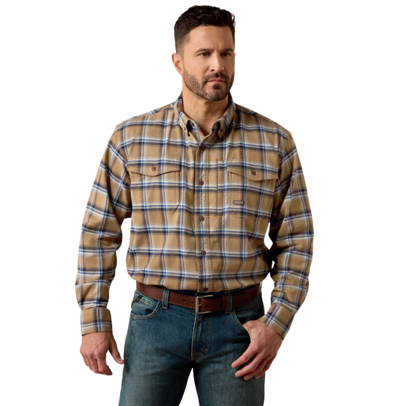 Ariat Men's Rebar Flannel DuraStretch Work Shirt - Field Khaki