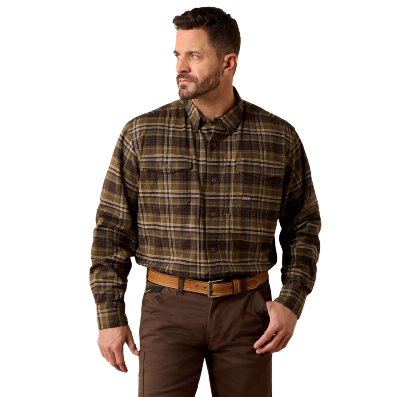 Ariat Men's Rebar Flannel DuraStretch Work Shirt - Earth