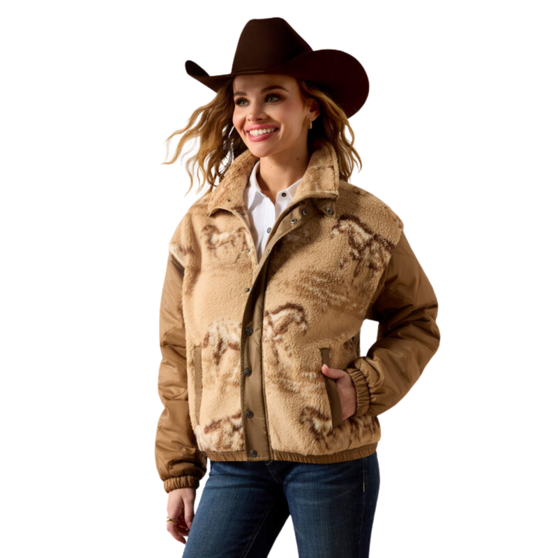 Ariat Women's Sherpa Blocked Jacket - Wild Horses Print/Tiger's Eye