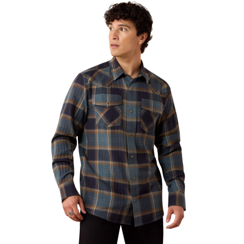 Ariat Men's Retro Harbert Fitted Snap Shirt - Inkwell Plaid