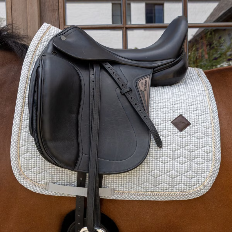 Kentucky Velvet Pied-De-Poule Printing Dressage Saddlepad - Grey/White