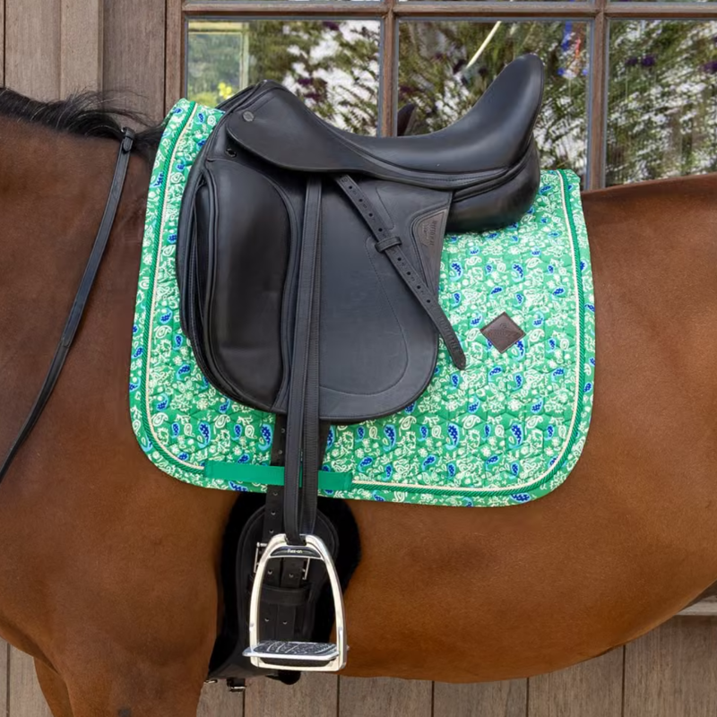 Kentucky Velvet Paisley Garden Printing Dressage Saddlepad - Green/Navy
