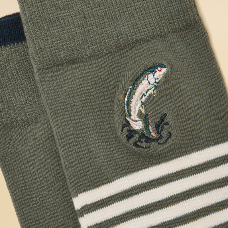 Joules Men's Kingsbury 2 Pack Socks - Khaki Fish-1