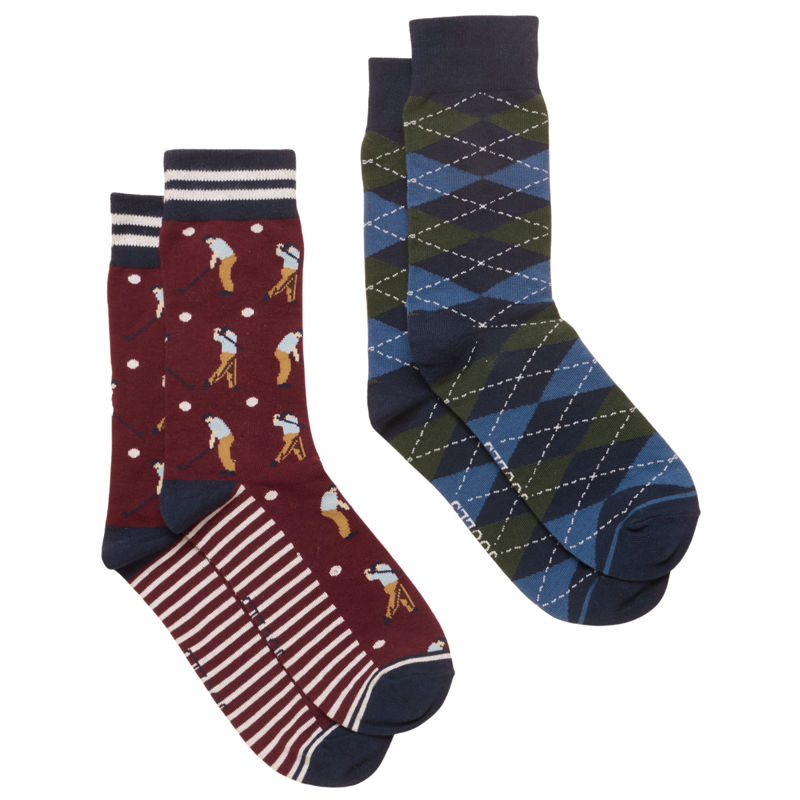 Joules Men's Kingsbury 2 Pack Socks - Red Golf