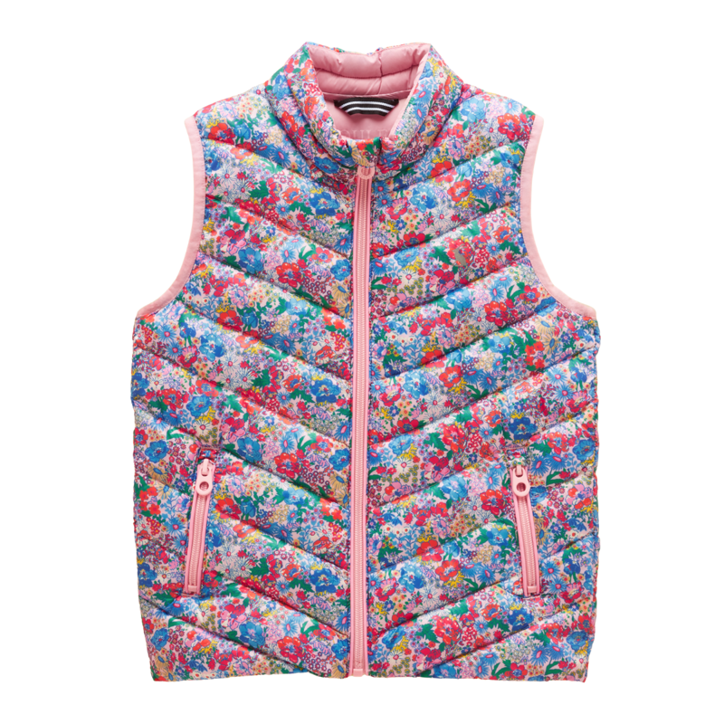 Joules Girls' Crofton Showerproof Gilet - Pink Ditsy