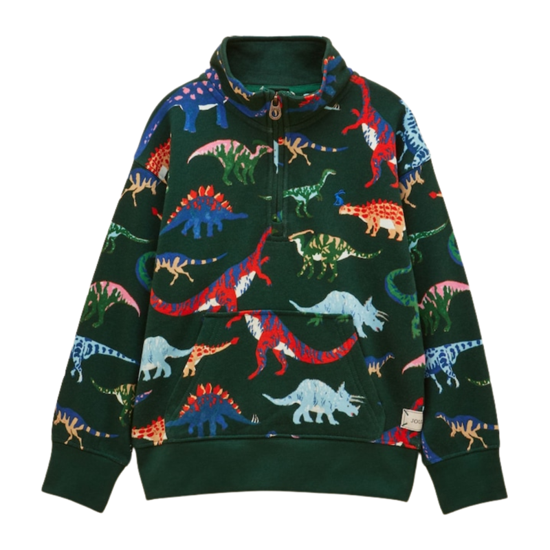 Joules Boys' Alfie Quarter Zip Sweatshirt - Green Dino