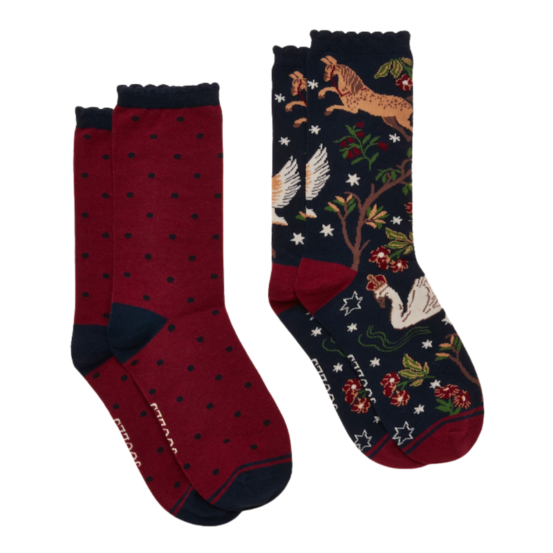 Joules Ladies Everyday 2 Pack Socks - Navy Woodland