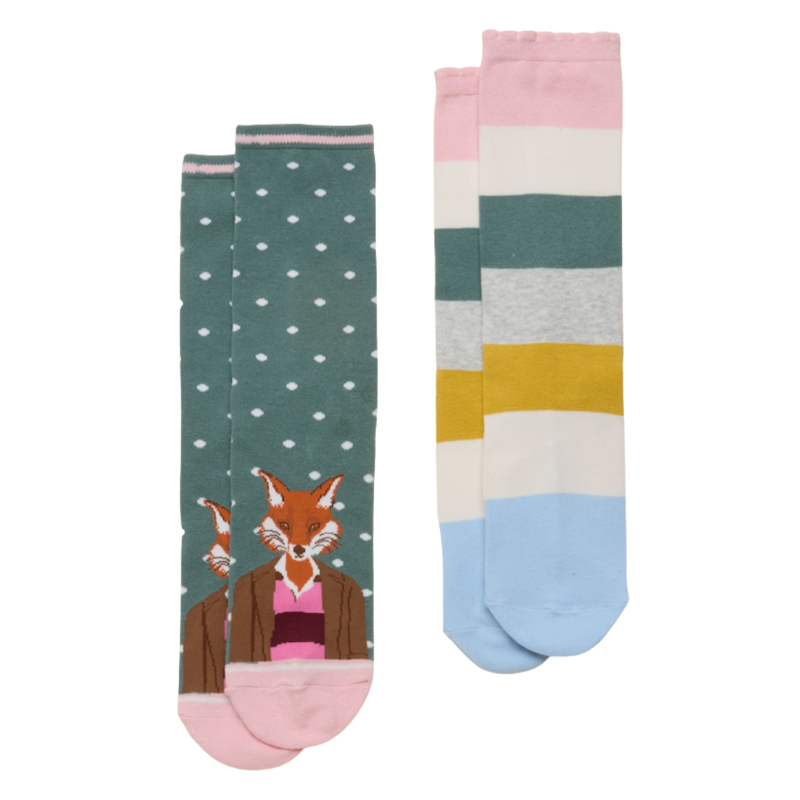 Joules Ladies Everyday 2 Pack Socks - Green Jonty