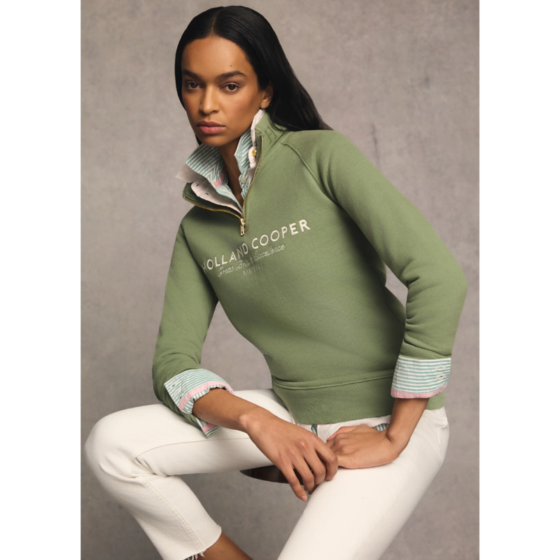 Holland Cooper Sporting Goods Zip Henley - Sage-4