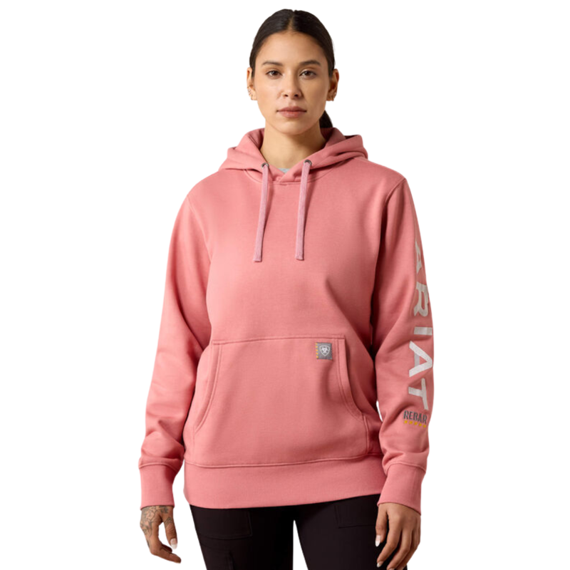 Ariat Women's Rebar Workman Graphic Hoodie - Dusty Rose Heather/Cloud Grey