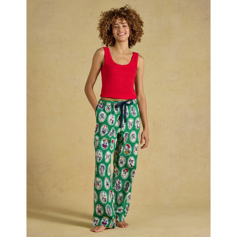 Joules Ladies Stella Brushed Cotton Pyjama Bottoms - Green Dog Print-2