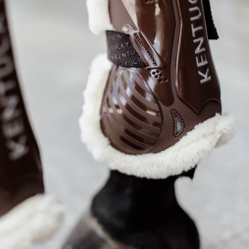 Kentucky Vegan Sheepskin Velcro Tendon Boots - Brown-3
