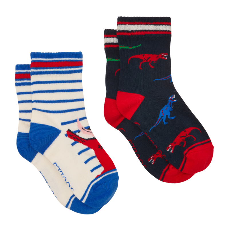 Joules Boys' Eat Feet 2 Pack Socks - Red Dino