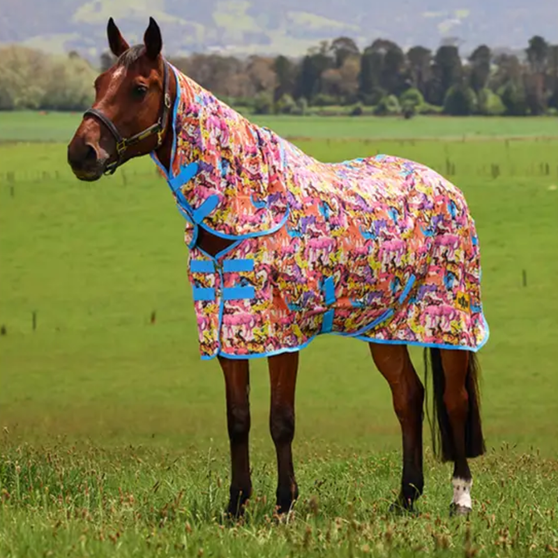Saxon Mesh Combo Neck - Technicolour Horses Print