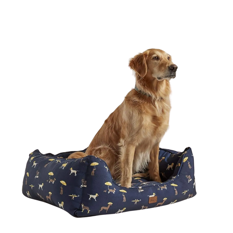 Joules Dog Print Box Bed - Navy-2