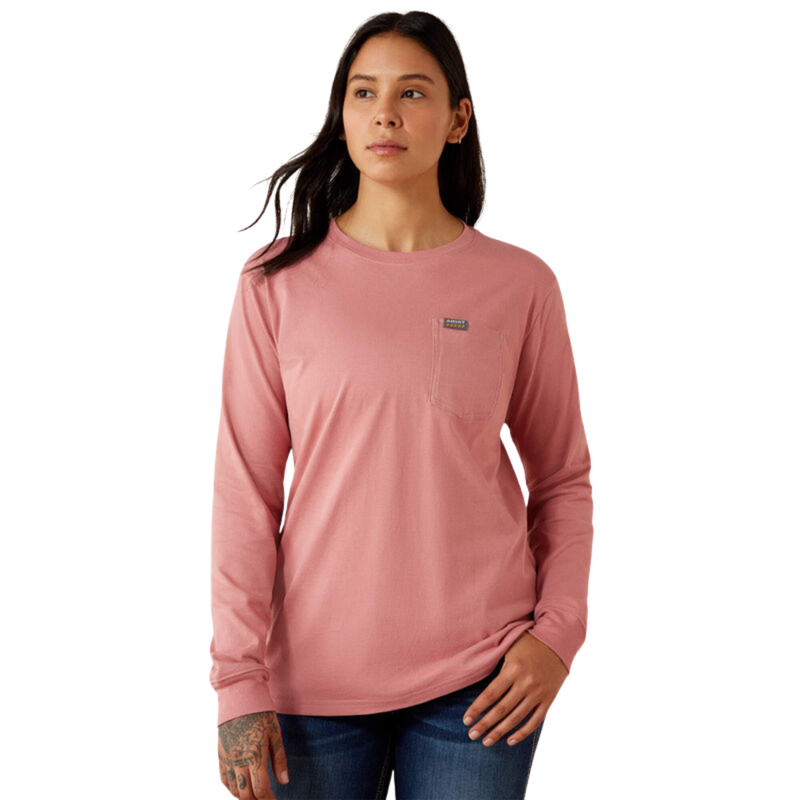 Ariat Women's Rebar Cotton Strong Flying Eagle Long Sleeve T-Shirt - Dusty Rose