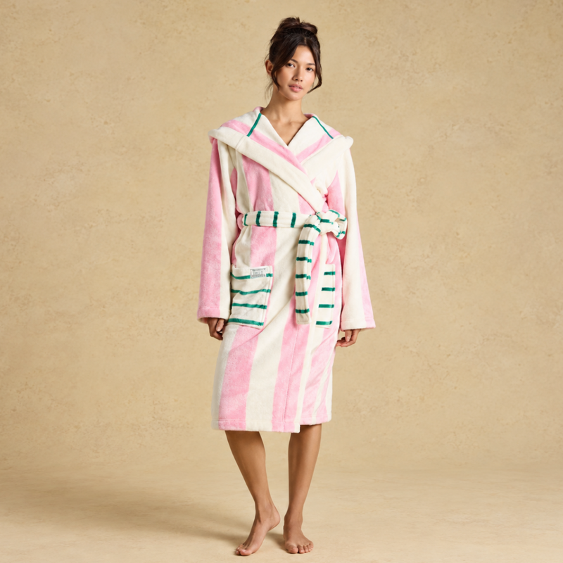 Joules Ladies Luna Dressing Gown - Pink/Cream Stripe