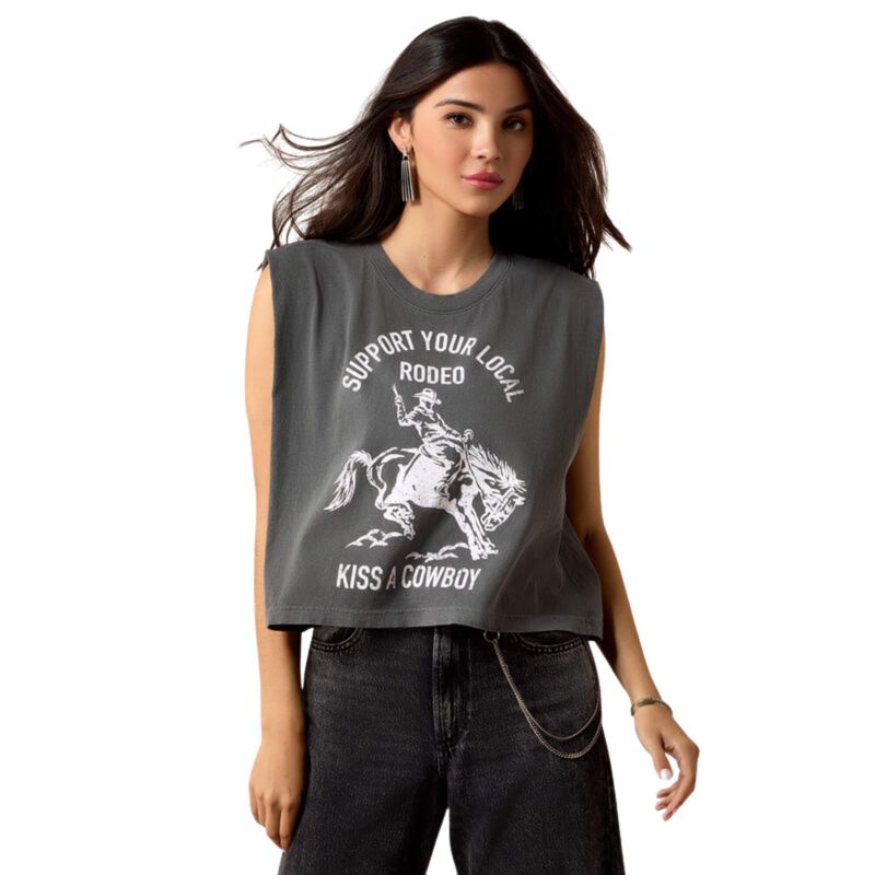 Ariat Women's Kiss a Cowboy T-Shirt - Faded Black