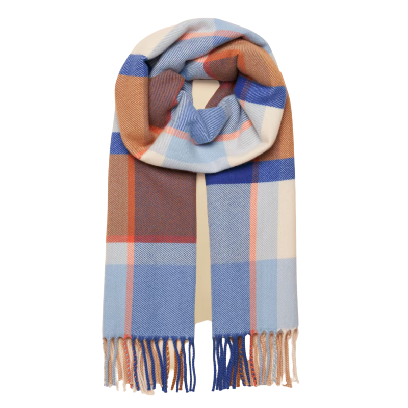 Joules Ladies Langtree Scarf - Blue Cream Check-2