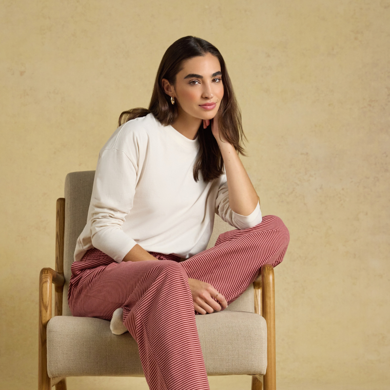 Joules Ladies Long Sleeve PJ Jersey Top - Cream-1