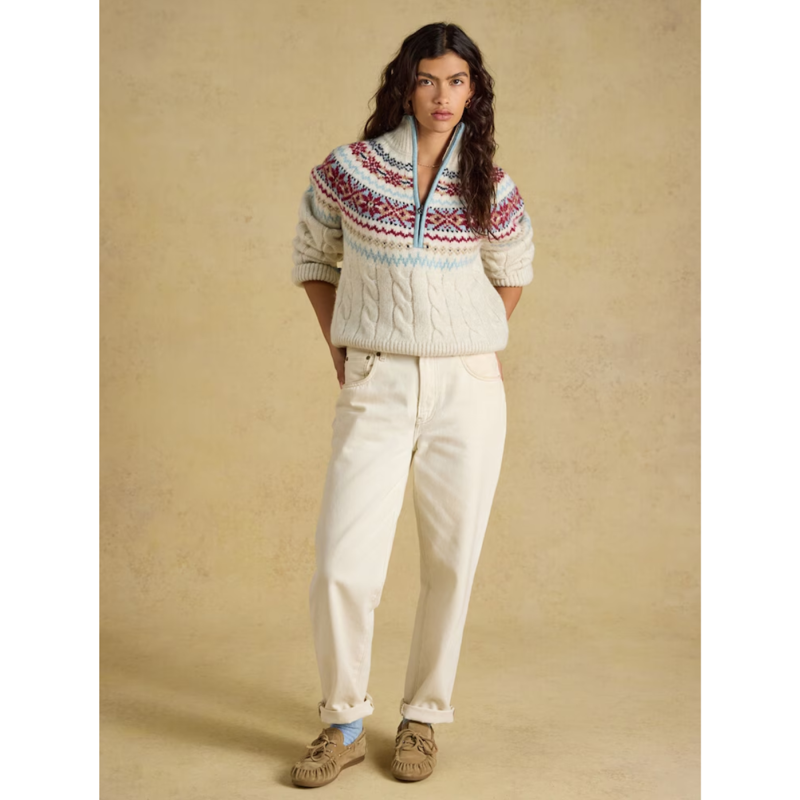 Joules Ladies Allaway Quarter Zip Jumper - Cream-2