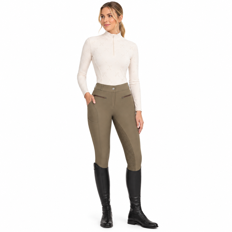 HV Polo Ladies Favourite Sporty Full Grip Breeches - Stone-3