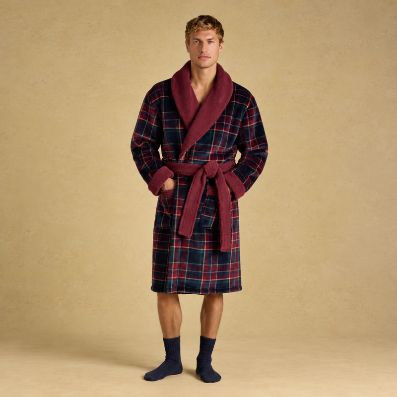Joules Men's Montague Dressing Gown - Burgundy Red