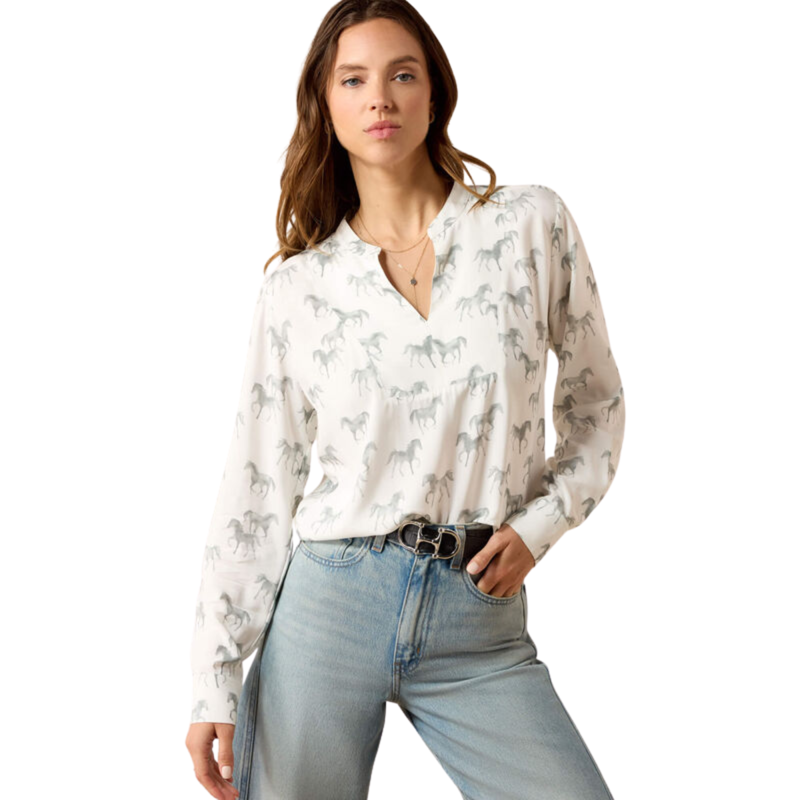 Ariat Women's Thornbeck Blouse - Grey Horse Print-1