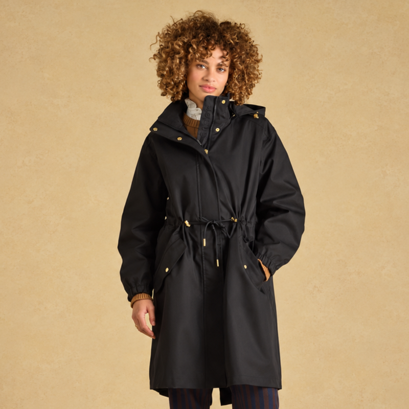 Joules Ladies Stormwell Hooded Waterproof Raincoat - Black