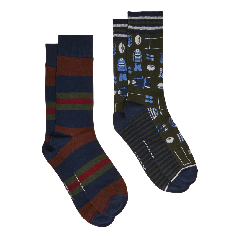 Joules Men's Kingsbury 2 Pack Socks - Green Rugby