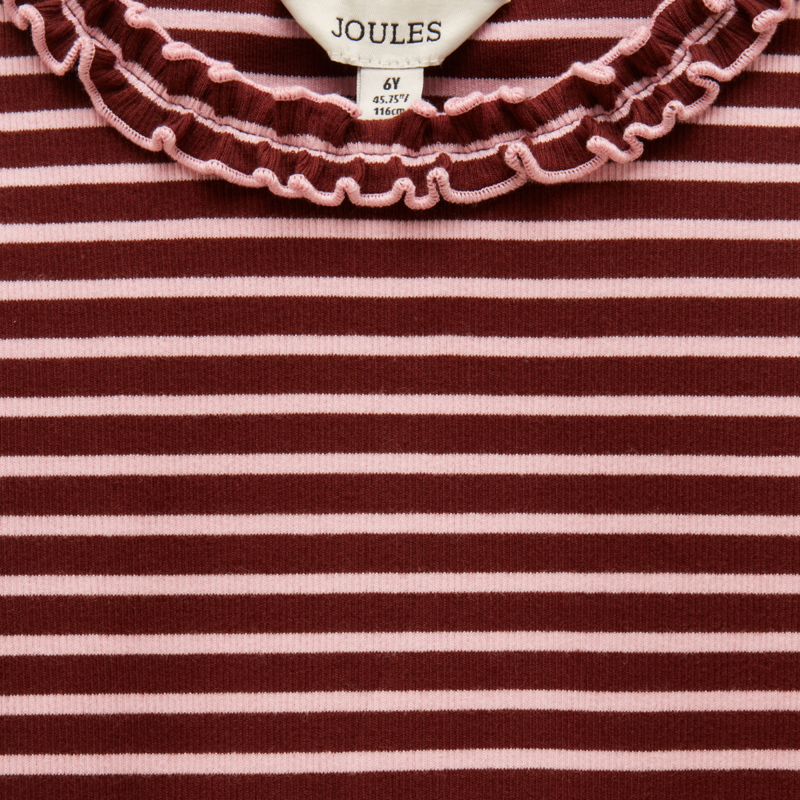Joules Girls' Sophie Long Sleeve Ribbed Top - Brown/Pink-2