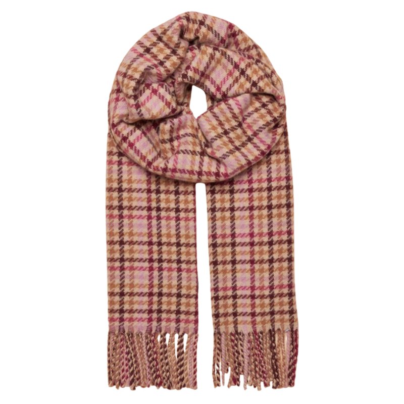 Joules Ladies Langtree Scarf - Berry Houndstooth-1