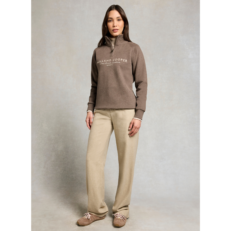 Holland Cooper Sporting Goods Zip Henley - Chocolate Marl-4