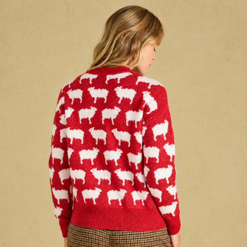 Joules Ladies Fleece Navidad Knit - Wine-1